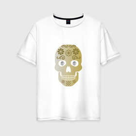 Женская футболка хлопок Oversize с принтом Бриллиантовый череп в Екатеринбурге, 100% хлопок | свободный крой, круглый ворот, спущенный рукав, длина до линии бедер
 | алмаз | бриллиант | золото | страшилка | узор | череп | шутка