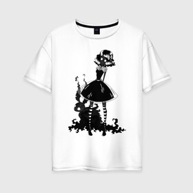Женская футболка хлопок Oversize с принтом Чёрный кролик в Екатеринбурге, 100% хлопок | свободный крой, круглый ворот, спущенный рукав, длина до линии бедер
 | алиса | готический | кролик | морк2028 | тёмный | тень | чёрно белый