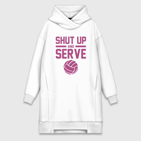 Платье-худи хлопок с принтом Shut Up And Serve в Екатеринбурге,  |  | ball | beach | game | sport | volley | volleyball | волейбол | волейболист | волейболистка | гол | игра | игрок | мяч | площадка | пляж | пляжный | победа | сетка | спорт | тренер | чемпион