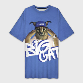 Платье-футболка 3D с принтом Big Cat Floppa в Екатеринбурге,  |  | flopa | floppa | большой | каракал | кот мем | мем с котом | русский кот | флопа | флоппа | шлёпа