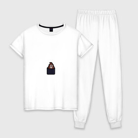 Женская пижама хлопок с принтом Смешная какашка в Екатеринбурге, 100% хлопок | брюки и футболка прямого кроя, без карманов, на брюках мягкая резинка на поясе и по низу штанин | art | pixel | pixelart | милаха | пиксели | пиксель | пиксельарт