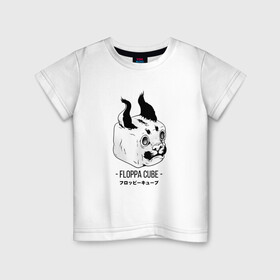 Детская футболка хлопок с принтом Floppa Cube в Екатеринбурге, 100% хлопок | круглый вырез горловины, полуприлегающий силуэт, длина до линии бедер | Тематика изображения на принте: flopa | floppa | каракал | кот мем | мем с котом | русский кот | шлёпа