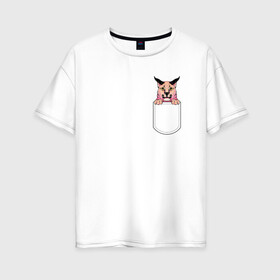 Женская футболка хлопок Oversize с принтом Шлёпа в кармане в Екатеринбурге, 100% хлопок | свободный крой, круглый ворот, спущенный рукав, длина до линии бедер
 | flopa | floppa | каракал | кот мем | мем с котом | русский кот | шлёпа