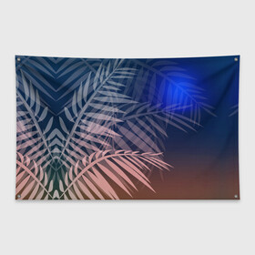 Флаг-баннер с принтом Тропическая ночь в Екатеринбурге, 100% полиэстер | размер 67 х 109 см, плотность ткани — 95 г/м2; по краям флага есть четыре люверса для крепления | вечер | коричневый | коричневый и синий | листья | луна | ночь | отдых | пальмы | природа | путешествие | синий