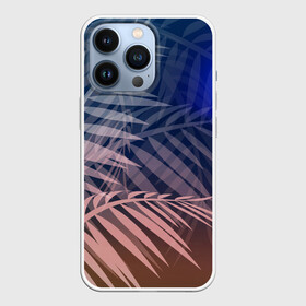 Чехол для iPhone 13 Pro с принтом Тропическая ночь в Екатеринбурге,  |  | вечер | коричневый | коричневый и синий | листья | луна | ночь | отдых | пальмы | природа | путешествие | синий
