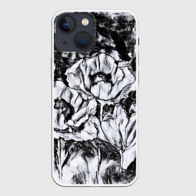 Чехол для iPhone 13 mini с принтом Черно белый узор. Маки. в Екатеринбурге,  |  | абстрактные цветы | маки | модный | рисунок | современный | цветочный фон | цветы | черно белый