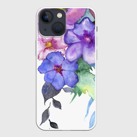 Чехол для iPhone 13 mini с принтом Акварель цветы в Екатеринбурге,  |  | flowers | акварель | букет | синий | цветы