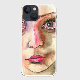 Чехол для iPhone 13 mini с принтом Девушка портрет акварелью в Екатеринбурге,  |  | акварель | девушка | девушкам | плач | портрет | слезы | фиолетовые волосы