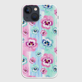 Чехол для iPhone 13 mini с принтом Акварельные фиалки в Екатеринбурге,  |  | акварель | акварельный | девушкам | детям | нежный | разноцветный | фиалки | цветочки | цветочный | цветы