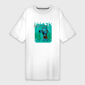 Платье-футболка хлопок с принтом Утопленник (Drowne) Майнкрафт в Екатеринбурге,  |  | maincraft | mob | pixel | unit | водоросли | зомби | маинкрафт | майнкрафт | моб | персонаж | пиксели | подводный | трезубец | тризубец | утопленник