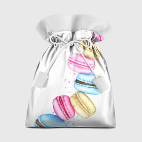 Подарочный 3D мешок с принтом Macarons. Нежный десерт в Екатеринбурге, 100% полиэстер | Размер: 29*39 см | Тематика изображения на принте: акварель | акварельные | десерт | десерты | макаронс | макаруны | пирожное | пирожные | разноцветные | сладости