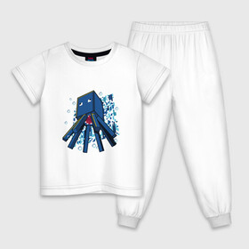 Детская пижама хлопок с принтом Спрут (кальмар, осьминог) в Екатеринбурге, 100% хлопок |  брюки и футболка прямого кроя, без карманов, на брюках мягкая резинка на поясе и по низу штанин
 | maincraft | mob | pixel | unit | восьминог | из майнкрафта | кальмар | маинкрафт | майнкрафт | моб | осьминог | персонаж | пиксели | спрут