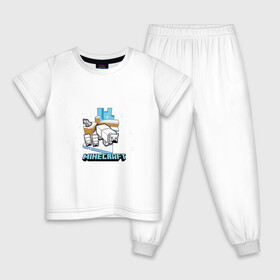 Детская пижама хлопок с принтом Майнкрафт. Белые медведи в Екатеринбурге, 100% хлопок |  брюки и футболка прямого кроя, без карманов, на брюках мягкая резинка на поясе и по низу штанин
 | Тематика изображения на принте: maincraft | mob | pixel | unit | белые | белый | гора | лед | маинкрафт | майнкрафт | медведи | медведь | мишка | мишки | моб | персонаж | пиксели | река | снег | снежаня тундра | снежинки | собака | собаки | тундра