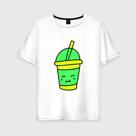 Женская футболка хлопок Oversize с принтом Кофейно молочный Коктейль в Екатеринбурге, 100% хлопок | свободный крой, круглый ворот, спущенный рукав, длина до линии бедер
 | коктейль | минимализм. | молодежный | настроение | позитив | рисунок | смайлик