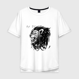 Мужская футболка хлопок Oversize с принтом Лев в Екатеринбурге, 100% хлопок | свободный крой, круглый ворот, “спинка” длиннее передней части | animal | animalistic | art | black | cat | drawing | illustration | lions | агрессивно