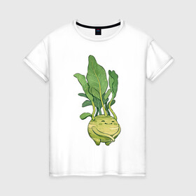 Женская футболка хлопок с принтом Капуста кольраби в Екатеринбурге, 100% хлопок | прямой крой, круглый вырез горловины, длина до линии бедер, слегка спущенное плечо | арт | капуста | кольраби | листья | мило | милота | овощ | овощи | рисунок | свежие овощи | свежий овощ | свежий продукт
