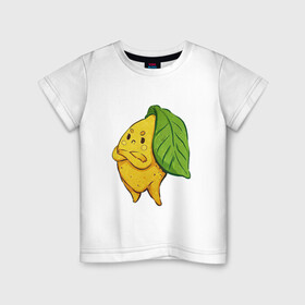 Детская футболка хлопок с принтом Недовольный лимон в Екатеринбурге, 100% хлопок | круглый вырез горловины, полуприлегающий силуэт, длина до линии бедер | арт | лимон | мило | милота | недовольный | рисунок | свежие фрукты | свежий продукт | свежий фрукт | фрукт | фрукты | цитрус