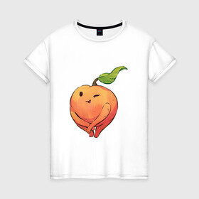 Женская футболка хлопок с принтом Милая персик в Екатеринбурге, 100% хлопок | прямой крой, круглый вырез горловины, длина до линии бедер, слегка спущенное плечо | арт | мило | милота | персик | рисунок | свежие фрукты | свежий персик | свежий продукт | свежий фрукт | фрукт | фрукты