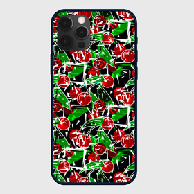 Чехол для iPhone 12 Pro с принтом Абстрактный узор спелая вишня в Екатеринбурге, силикон | область печати: задняя сторона чехла, без боковых панелей | вишня | детский | зеленый | красная вишня | красный | летний узор | лето | ягодный принт | ягоды