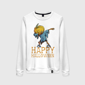 Женский свитшот хлопок с принтом Happy Halloween в Екатеринбурге, 100% хлопок | прямой крой, круглый вырез, на манжетах и по низу широкая трикотажная резинка  | dab | eyes | gesture | halloween | holiday | hype | pumpkin | rag | глаза | жест | праздник | рваньё | тыква | хайп | хэллоуин