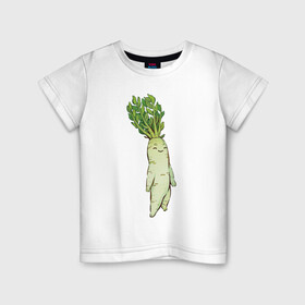 Детская футболка хлопок с принтом Милая редька в Екатеринбурге, 100% хлопок | круглый вырез горловины, полуприлегающий силуэт, длина до линии бедер | арт | зелень | мило | милота | овощ | овощи | редька | рисунок | свежие овощи | свежий овощ | свежий продукт