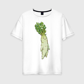 Женская футболка хлопок Oversize с принтом Милая редька в Екатеринбурге, 100% хлопок | свободный крой, круглый ворот, спущенный рукав, длина до линии бедер
 | арт | зелень | мило | милота | овощ | овощи | редька | рисунок | свежие овощи | свежий овощ | свежий продукт