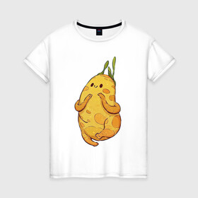 Женская футболка хлопок с принтом Милая картошка в Екатеринбурге, 100% хлопок | прямой крой, круглый вырез горловины, длина до линии бедер, слегка спущенное плечо | арт | картофельна | картошка | мило | милота | молодая картошка | овощ | овощи | рисунок | свежие овощи | свежий овощ | свежий продукт