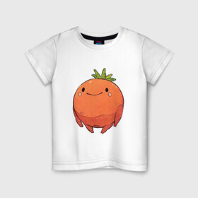 Детская футболка хлопок с принтом Большой томат в Екатеринбурге, 100% хлопок | круглый вырез горловины, полуприлегающий силуэт, длина до линии бедер | Тематика изображения на принте: арт | мило | милота | овощ | овощи | помидор | рисунок | свежие овощи | свежий овощ | свежий продукт | томат