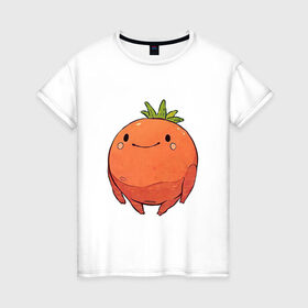 Женская футболка хлопок с принтом Большой томат в Екатеринбурге, 100% хлопок | прямой крой, круглый вырез горловины, длина до линии бедер, слегка спущенное плечо | арт | мило | милота | овощ | овощи | помидор | рисунок | свежие овощи | свежий овощ | свежий продукт | томат
