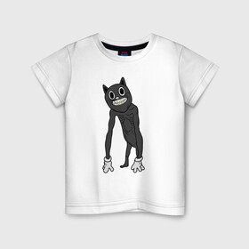 Детская футболка хлопок с принтом Cartoon Cat / Мультяшный кот в Екатеринбурге, 100% хлопок | круглый вырез горловины, полуприлегающий силуэт, длина до линии бедер | angry cat | cartoon cat | cat | crazy | horror | kitty | monster | siren head | sirenhead | безумный | злой кот | картун кет | картун кэт | котик | кошак | монстр | мультяшный кот | сирен хеад | сиреноголовый | улыбка | хоррор