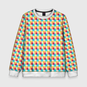 Детский свитшот 3D с принтом Красочные кубы в Екатеринбурге, 100% полиэстер | свободная посадка, прямой крой, мягкая тканевая резинка на рукавах и понизу свитшота | Тематика изображения на принте: квадраты | кубы | паттерн | пиксели | разноцветный