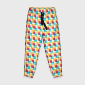 Детские брюки 3D с принтом Красочные кубы в Екатеринбурге, 100% полиэстер | манжеты по низу, эластичный пояс регулируется шнурком, по бокам два кармана без застежек, внутренняя часть кармана из мелкой сетки | квадраты | кубы | паттерн | пиксели | разноцветный