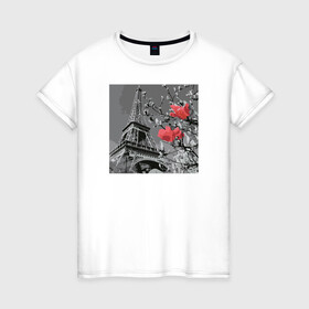 Женская футболка хлопок с принтом Париж в Екатеринбурге, 100% хлопок | прямой крой, круглый вырез горловины, длина до линии бедер, слегка спущенное плечо | в тренде. | красота | любовь | париж | путешествие | цветы
