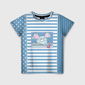 Детская футболка 3D с принтом Веселая Мышь в Екатеринбурге, 100% гипоаллергенный полиэфир | прямой крой, круглый вырез горловины, длина до линии бедер, чуть спущенное плечо, ткань немного тянется | в горошек | веселый | детский | забавный | комбинированный | крыса | лоскуты | мышь | полосатый узор | полосы | синий
