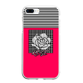 Чехол для iPhone 7Plus/8 Plus матовый с принтом Аппликация роза на клетчатом в Екатеринбурге, Силикон | Область печати: задняя сторона чехла, без боковых панелей | аппликация | детский | комбинированный | полосатый | пэчворк | роза | розовый | цветочный узор | черный и малиновый | яркий малиновый