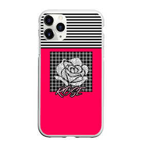 Чехол для iPhone 11 Pro Max матовый с принтом Аппликация роза на клетчатом в Екатеринбурге, Силикон |  | аппликация | детский | комбинированный | полосатый | пэчворк | роза | розовый | цветочный узор | черный и малиновый | яркий малиновый
