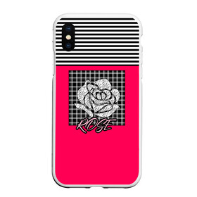Чехол для iPhone XS Max матовый с принтом Аппликация роза на клетчатом в Екатеринбурге, Силикон | Область печати: задняя сторона чехла, без боковых панелей | аппликация | детский | комбинированный | полосатый | пэчворк | роза | розовый | цветочный узор | черный и малиновый | яркий малиновый