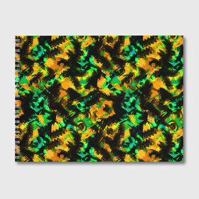 Альбом для рисования с принтом Абстрактный желто-зеленый узор в Екатеринбурге, 100% бумага
 | матовая бумага, плотность 200 мг. | Тематика изображения на принте: абстрактный | желтый | зеленый | камуфляж | мужской | популярный | размытый узор | современный | черный