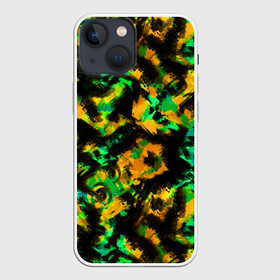 Чехол для iPhone 13 mini с принтом Абстрактный желто зеленый узор в Екатеринбурге,  |  | абстрактный | желтый | зеленый | камуфляж | мужской | популярный | размытый узор | современный | черный