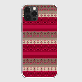 Чехол для iPhone 12 Pro Max с принтом Полосатый вышитый орнамент  в Екатеринбурге, Силикон |  | бежевый | вишневый цвет | вышивка | коричневый и бордовый | орнамент | полосы | популярный | простой | этнический