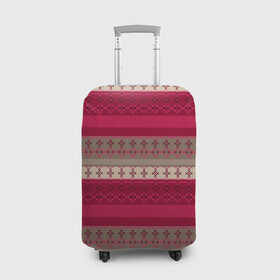 Чехол для чемодана 3D с принтом Полосатый вышитый орнамент  в Екатеринбурге, 86% полиэфир, 14% спандекс | двустороннее нанесение принта, прорези для ручек и колес | бежевый | вишневый цвет | вышивка | коричневый и бордовый | орнамент | полосы | популярный | простой | этнический