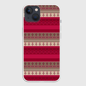 Чехол для iPhone 13 с принтом Полосатый вышитый орнамент в Екатеринбурге,  |  | бежевый | вишневый цвет | вышивка | коричневый и бордовый | орнамент | полосы | популярный | простой | этнический
