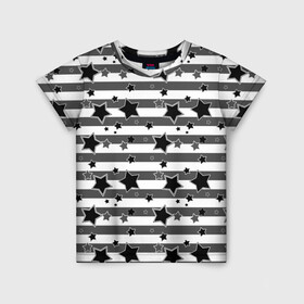 Детская футболка 3D с принтом Черно-белый полосатый узор  в Екатеринбурге, 100% гипоаллергенный полиэфир | прямой крой, круглый вырез горловины, длина до линии бедер, чуть спущенное плечо, ткань немного тянется | звезды | молодежный | мужской | популярный | серый | современный | черный и белый