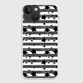 Чехол для iPhone 13 mini с принтом Черно белый полосатый узор в Екатеринбурге,  |  | звезды | молодежный | мужской | популярный | серый | современный | черный и белый