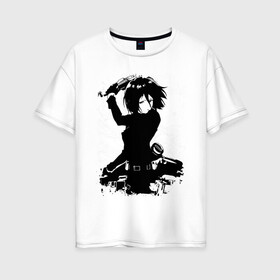 Женская футболка хлопок Oversize с принтом Микаса Акерман в Екатеринбурге, 100% хлопок | свободный крой, круглый ворот, спущенный рукав, длина до линии бедер
 | attack on titan | levi | mikasa | ерен | леви | леви акерман | микаса | титаны