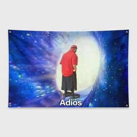 Флаг-баннер с принтом Adios в Екатеринбурге, 100% полиэстер | размер 67 х 109 см, плотность ткани — 95 г/м2; по краям флага есть четыре люверса для крепления | adios | адидас | бабуля | бабушка | вселенная | космос | мемы | портал | прощание | черная дыра