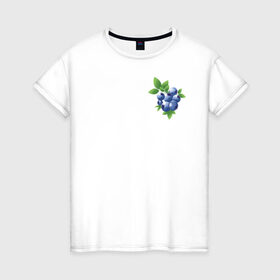 Женская футболка хлопок с принтом Черника в Екатеринбурге, 100% хлопок | прямой крой, круглый вырез горловины, длина до линии бедер, слегка спущенное плечо | зеленый | листья | синий | черника | ягоды