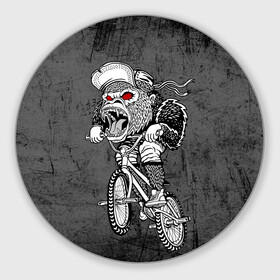 Коврик для мышки круглый с принтом Junk Ride в Екатеринбурге, резина и полиэстер | круглая форма, изображение наносится на всю лицевую часть | Тематика изображения на принте: bike | bmx | gorilla | mtb | ride | бэм | вело | велосипед | велоспорт | горилла | поездка