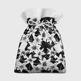 Подарочный 3D мешок с принтом Лилии черно-белые  в Екатеринбурге, 100% полиэстер | Размер: 29*39 см | Тематика изображения на принте: белые лилии | лето | лилии | монохромный | современный | цветочный | цветы | черный и белый