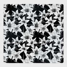 Магнитный плакат 3Х3 с принтом Лилии черно-белые  в Екатеринбурге, Полимерный материал с магнитным слоем | 9 деталей размером 9*9 см | белые лилии | лето | лилии | монохромный | современный | цветочный | цветы | черный и белый